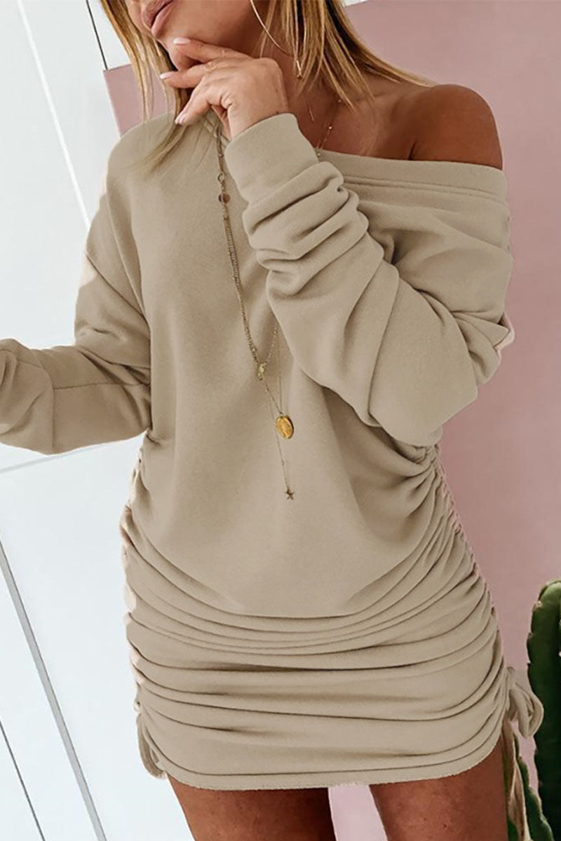 Street Patchwork Frenulum O Neck Pencil Skirt Dresses(6 Colors)