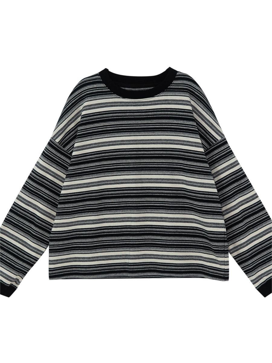 Round Neck Oversized Sweater With Stripes