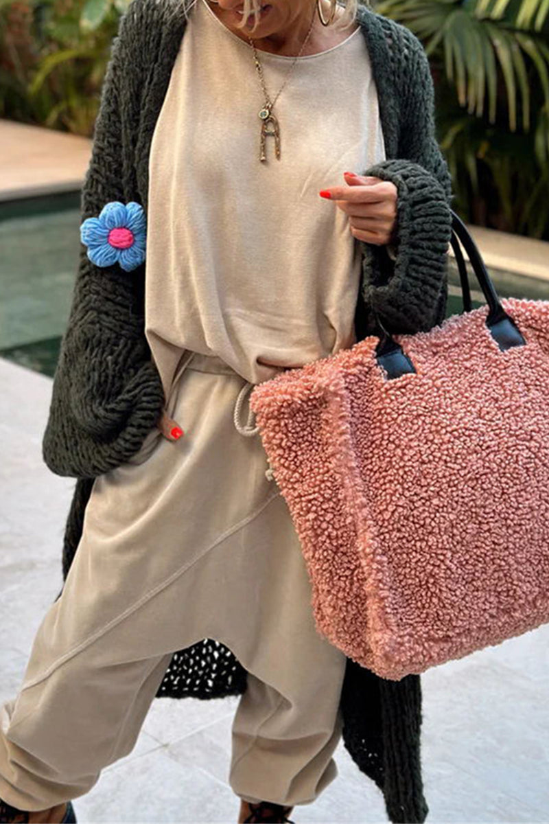 Appliques Weave Cardigan Collar Outerwear