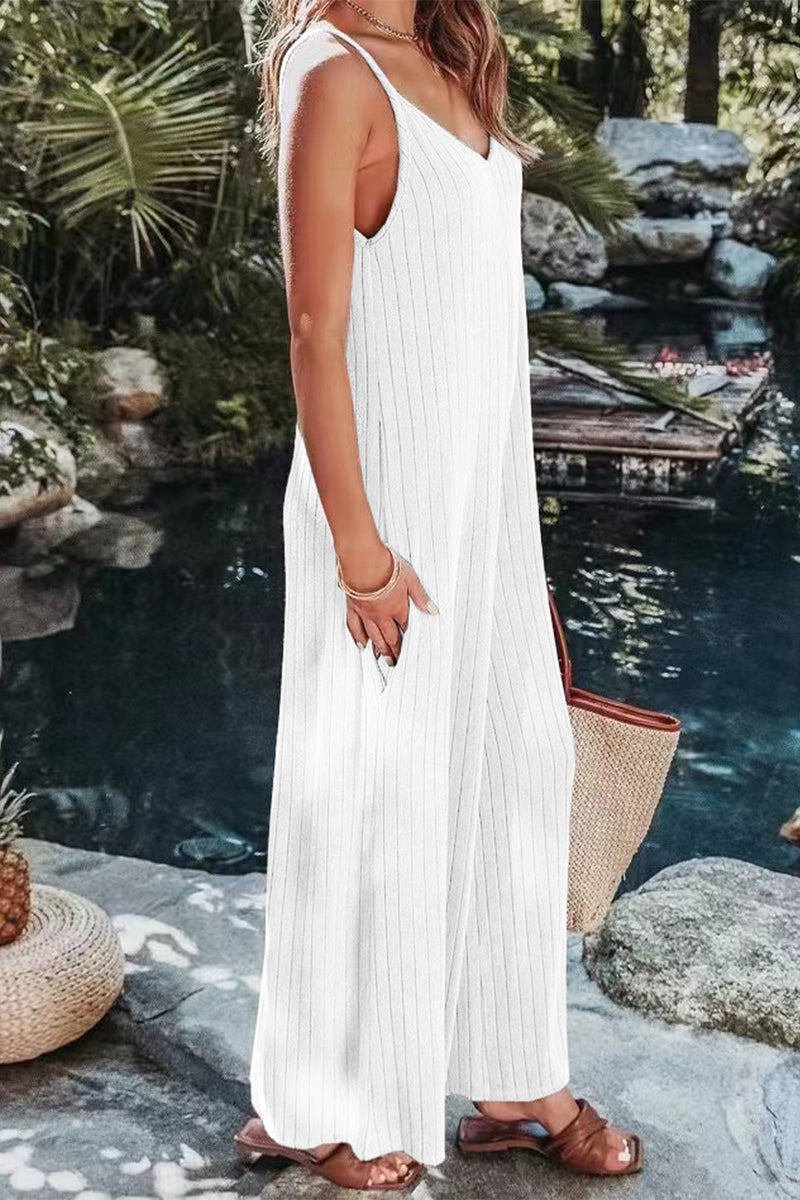 Simplicity Backless V Neck Loose Jumpsuits