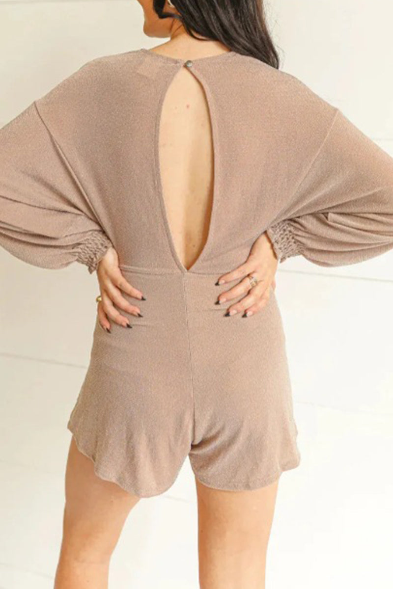 Backless Sequined V Neck Regular Rompers