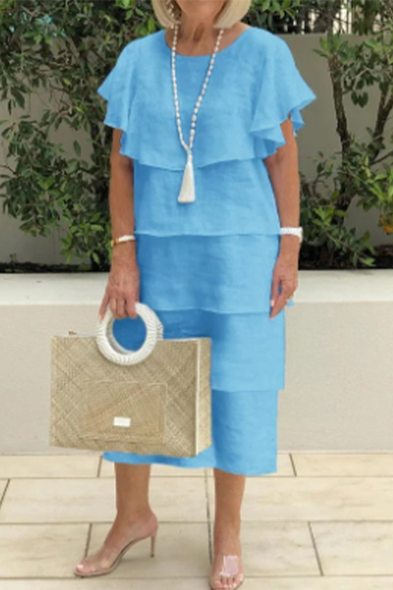 Sweet Flounce O Neck Cake Skirt Dresses