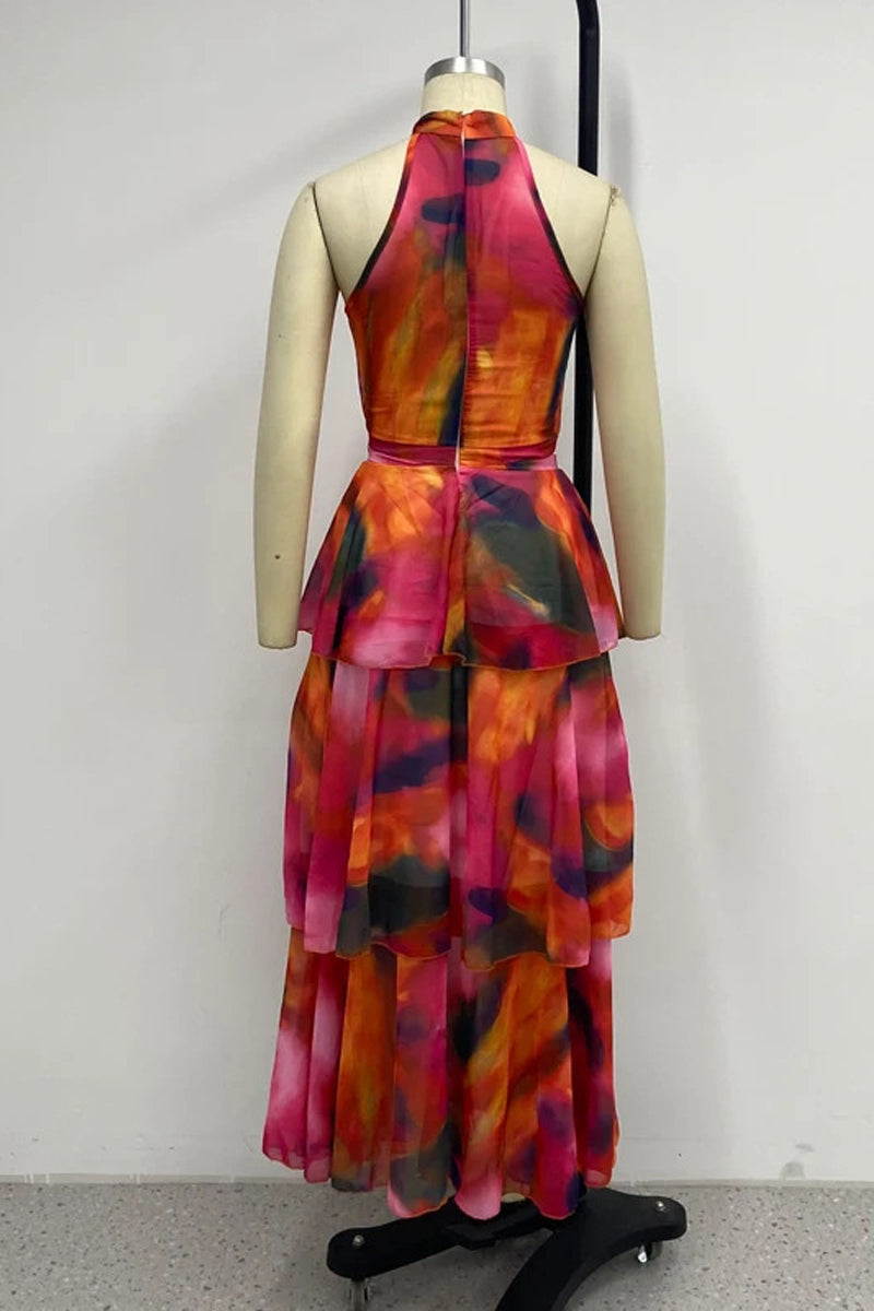 Gradient Print Stringy Selvedge Turtleneck Cake Skirt Dresses