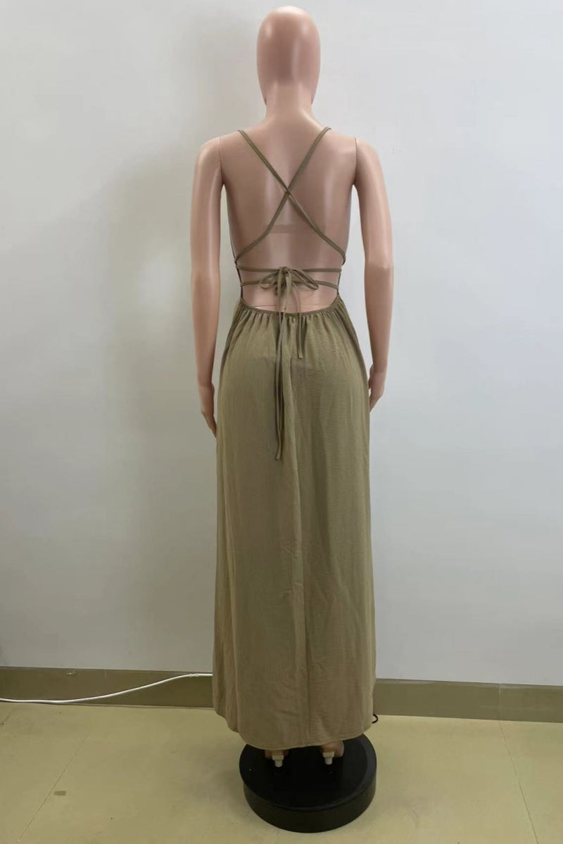 Backless Cross Straps Spaghetti Strap Long Dresses