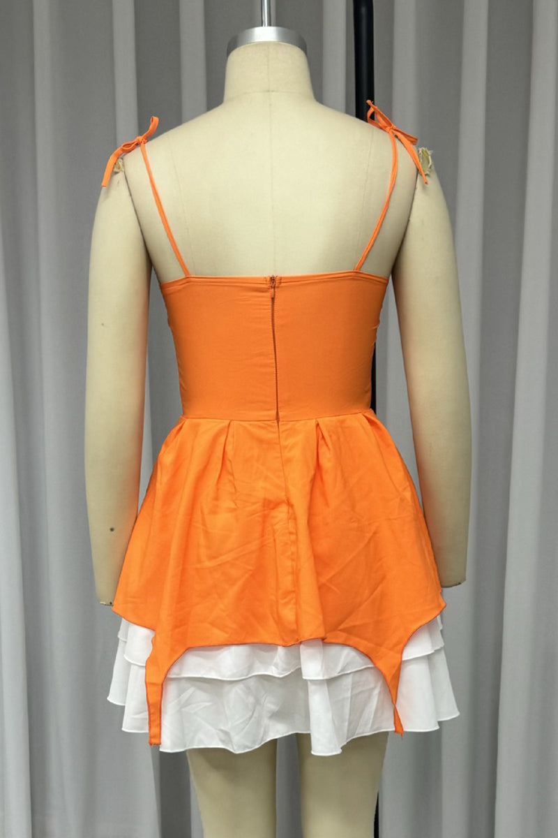 Color Patchwork Irregular Contrast V Neck Mini Dresses