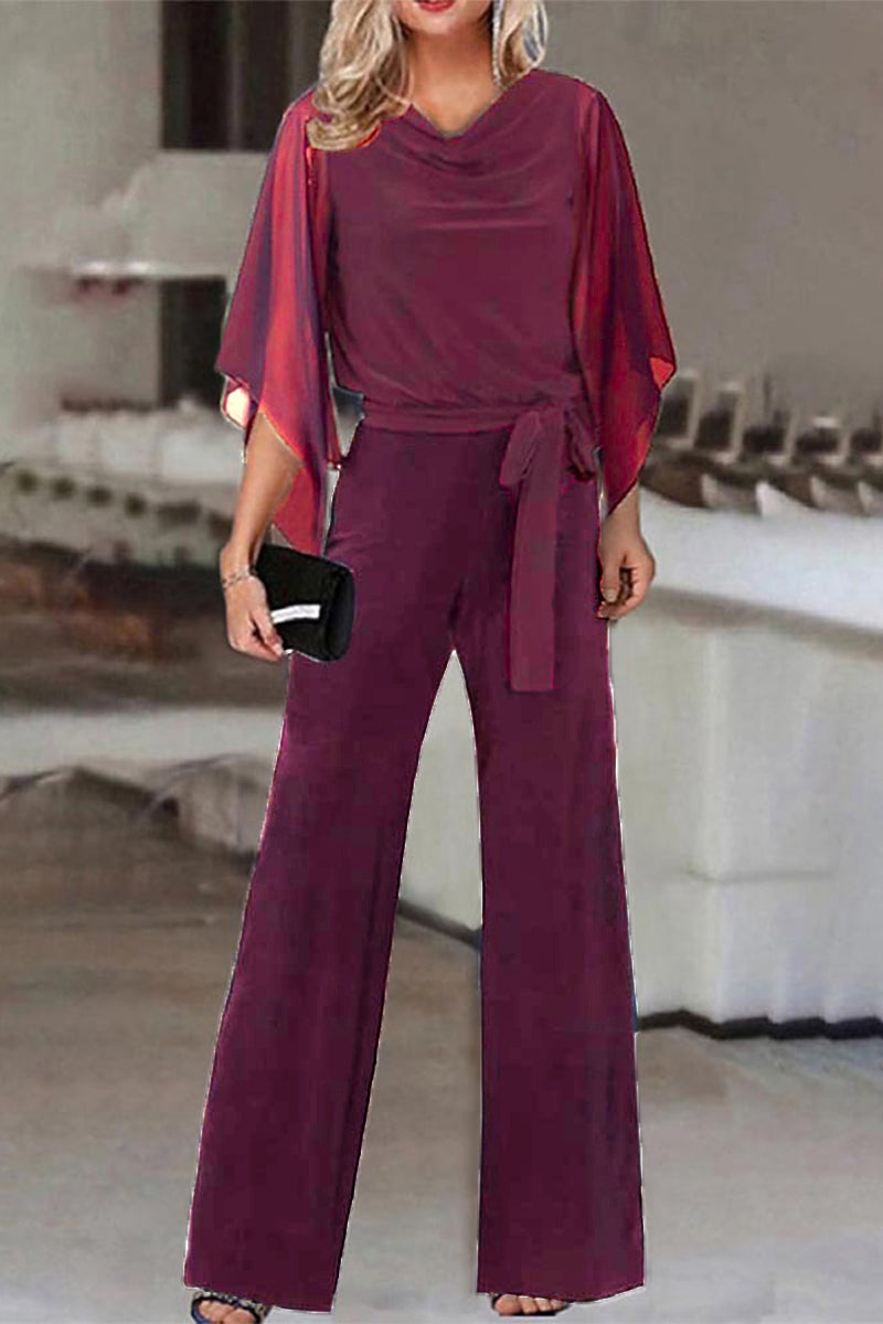 Bandage Asymmetrical Collar Straight Jumpsuits(4 Colors)