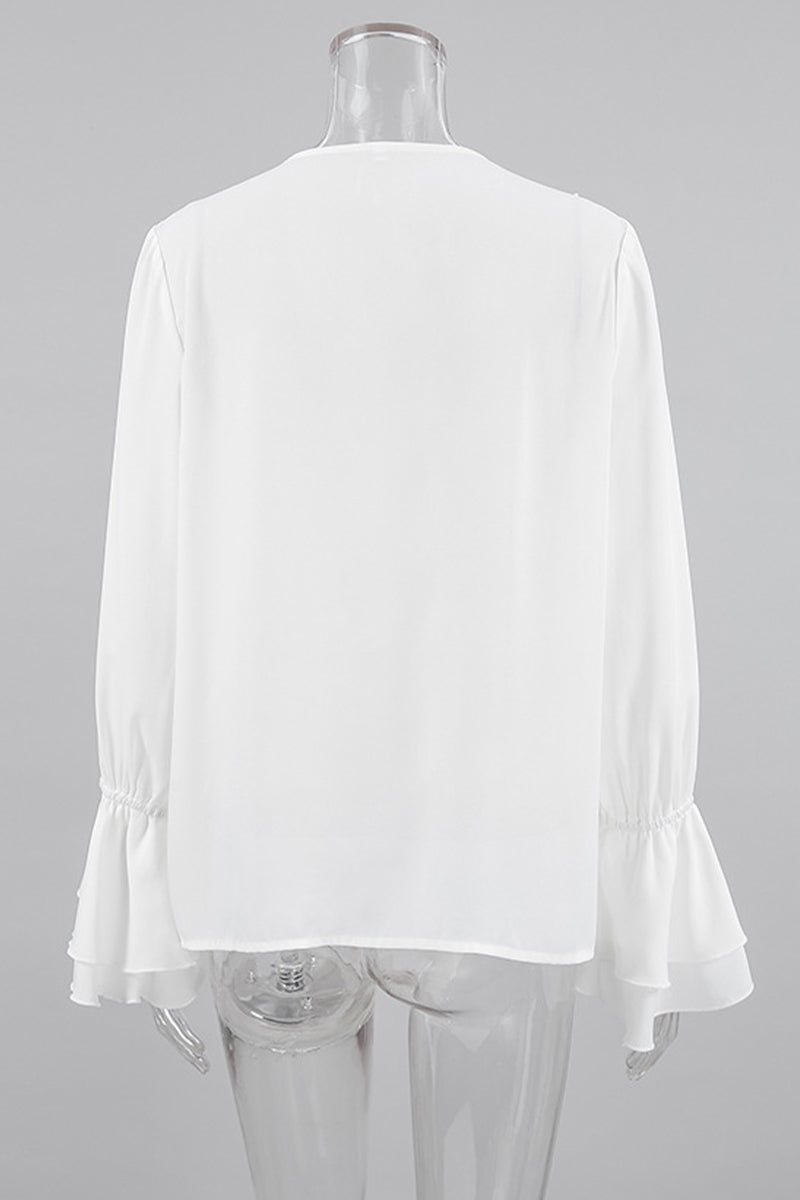 Color Ruffle V Neck Blouses