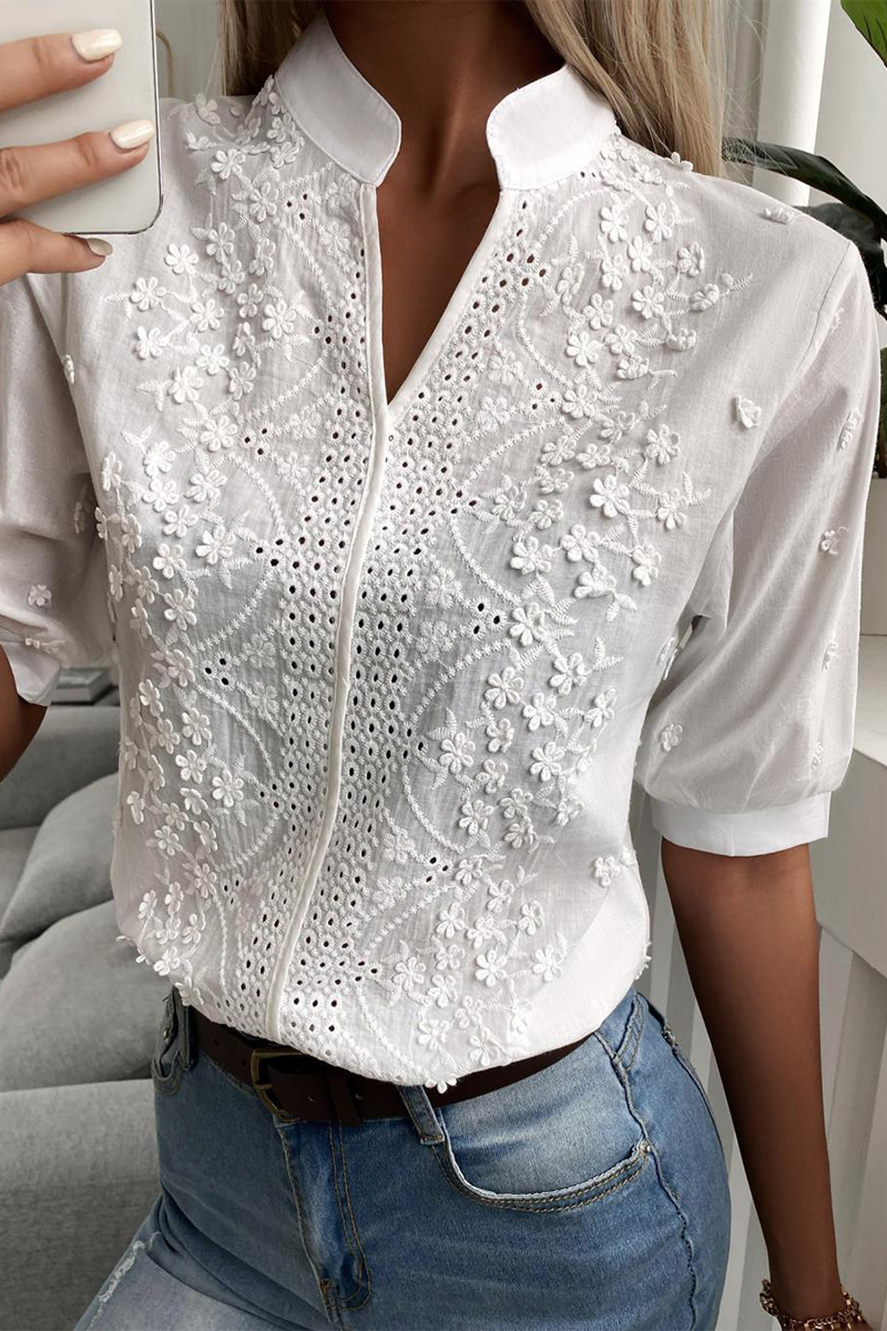 Color Lace Mandarin Collar Blouses