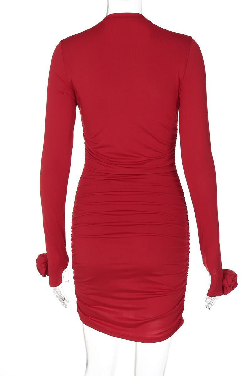 Ruched Half a Turtleneck Wrapped Skirt Dresses(4 Colors)