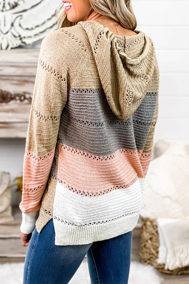 Daily Stripe Weave Contrast Hooded Sweaters