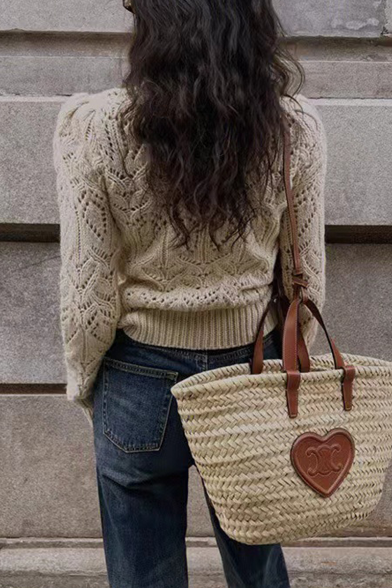 Daily Hook Flower Hollow Out O Neck Sweaters