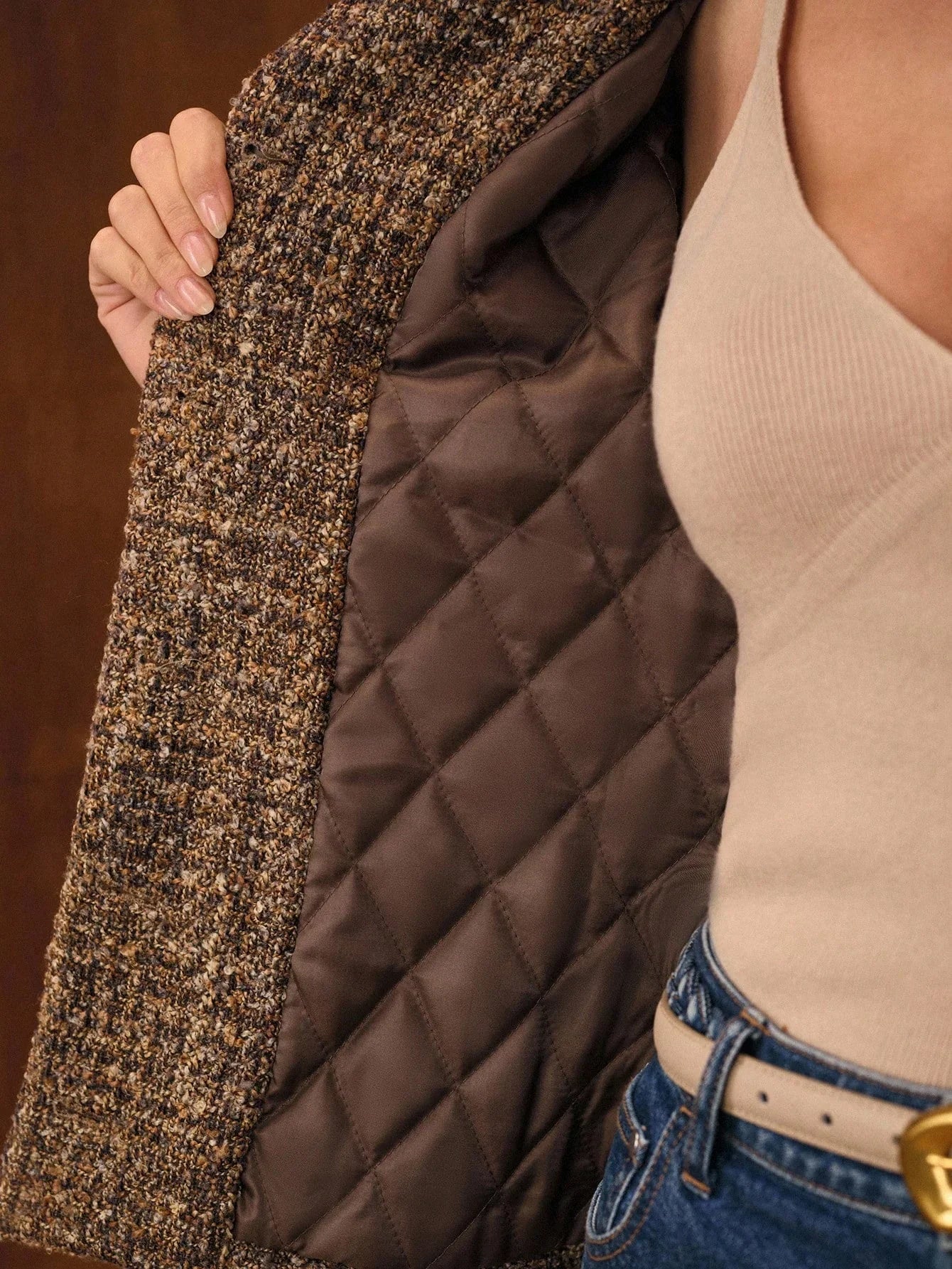 Tweed Button Up Winter Coat Lined for Warmth Cozy