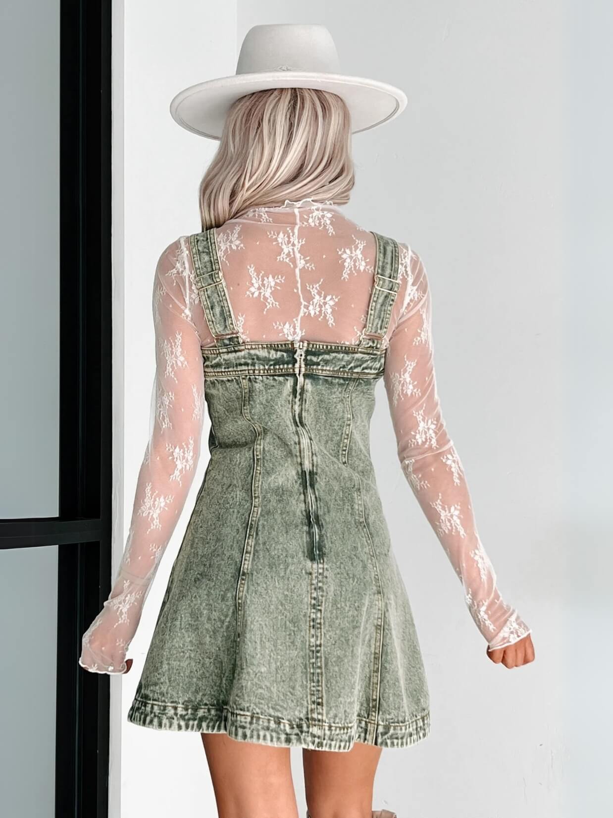 Sloane Relaxed Denim Overall Mini Dress - Green