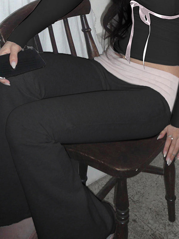 Contrast Y2k Low Waist Splice Knit Flare Leg Pants