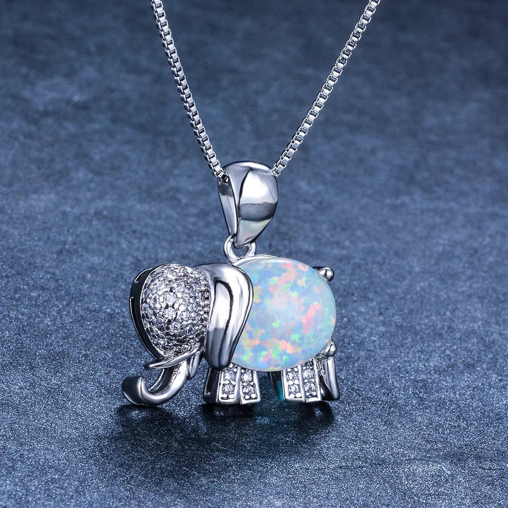 Elegant Opal Elephant Necklace