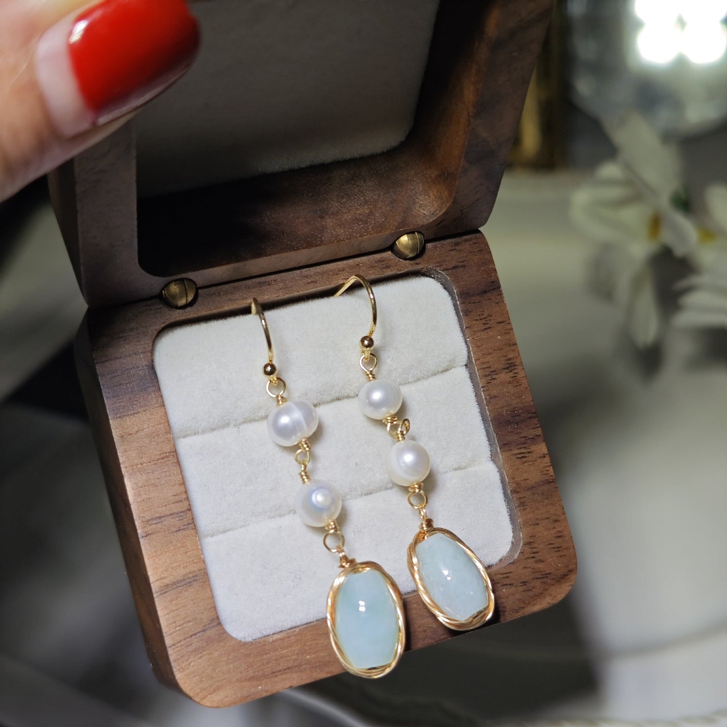 Elegant Pearl Jade Earrings