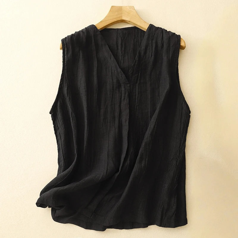Liora — Lightweight Linen Blouse With Asymmetrical Draping