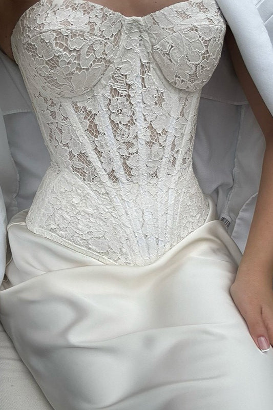 Lace Strapless Boned Fitted Bodycon Maxi Dress