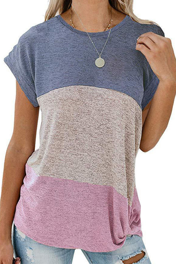 Short Sleeve Twist Knot Color Block T-shirt