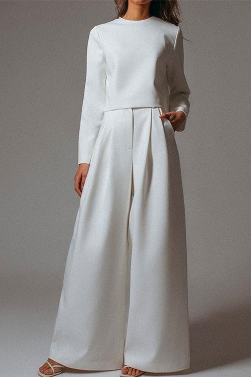 Crewneck Long Sleeve Pullover and Wide Leg Pants Set