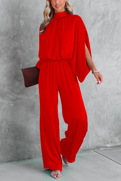 Moxidress Stand Collar Slit Sleeve Waisted Wide Leg Jumpsuits( in 5 Colors)