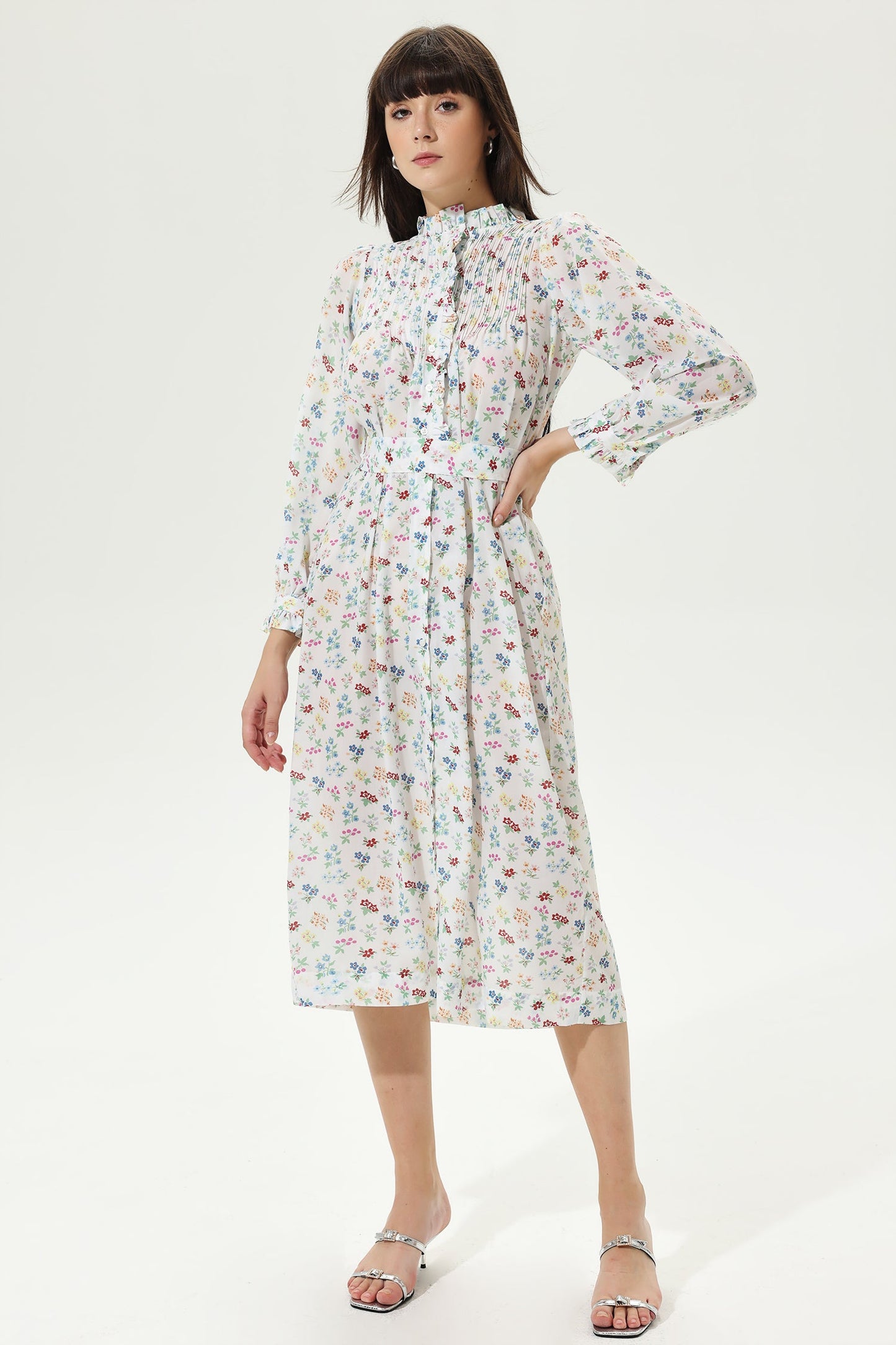 Long Sleeve Lace Up Midi Dress