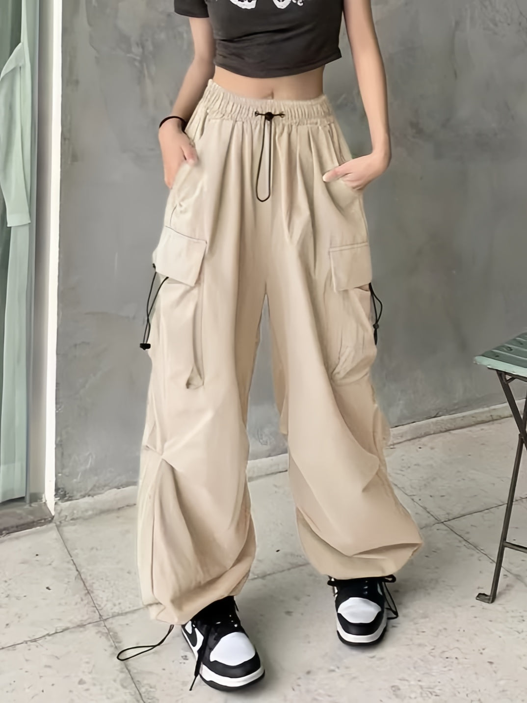 Y2k Drawstring Baggy Parachute Cargo Pants