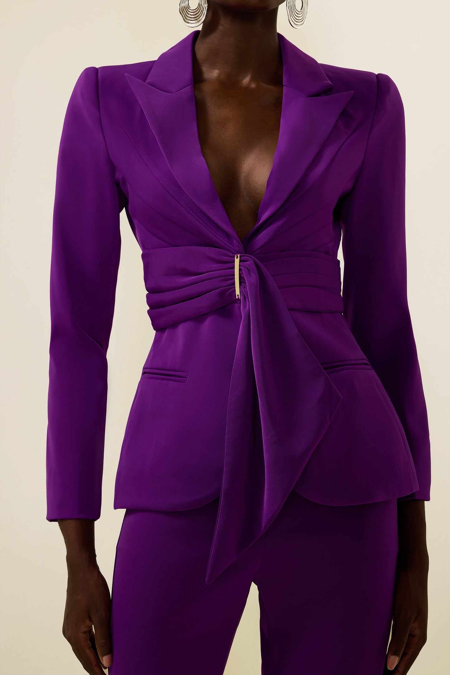 Ruched Bottom Blazer &mid Waist Pants Set