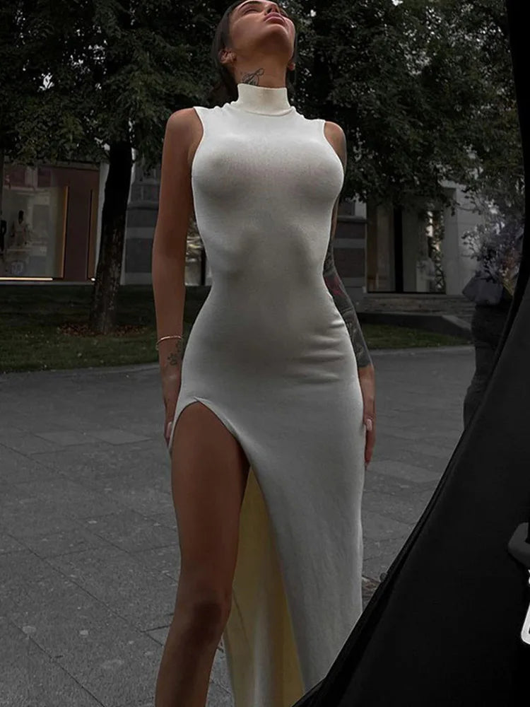 Summer Slit Holiday Sleeveless Club Tank Clothes Midi Dresses