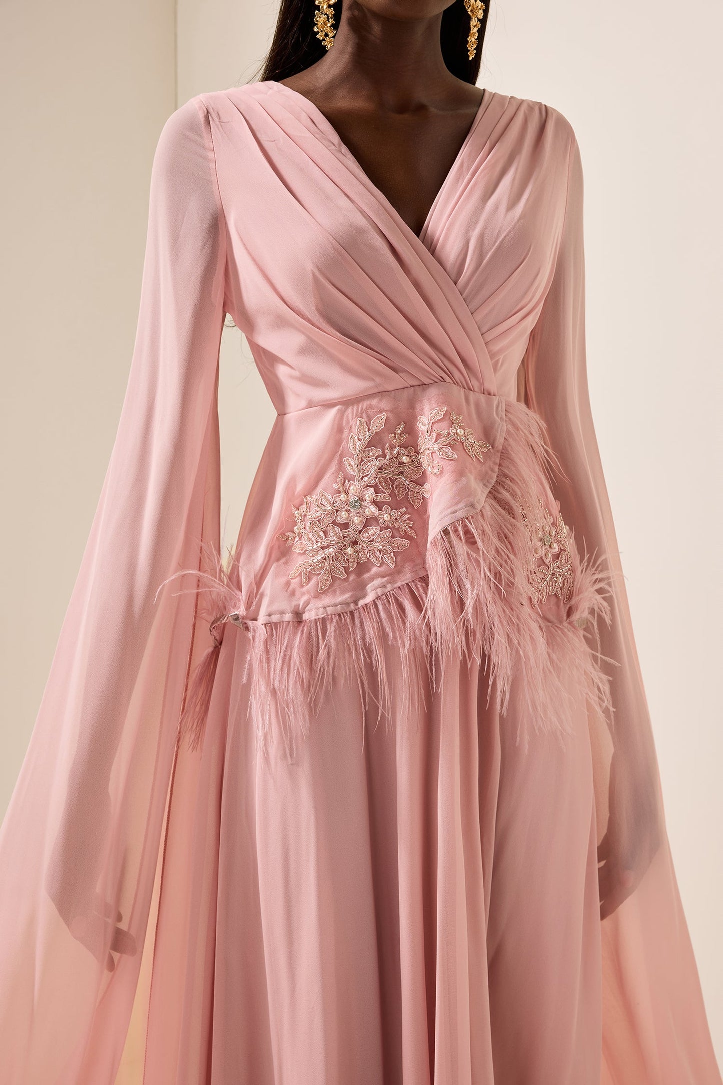 Embroidered Feather Maxi Dress