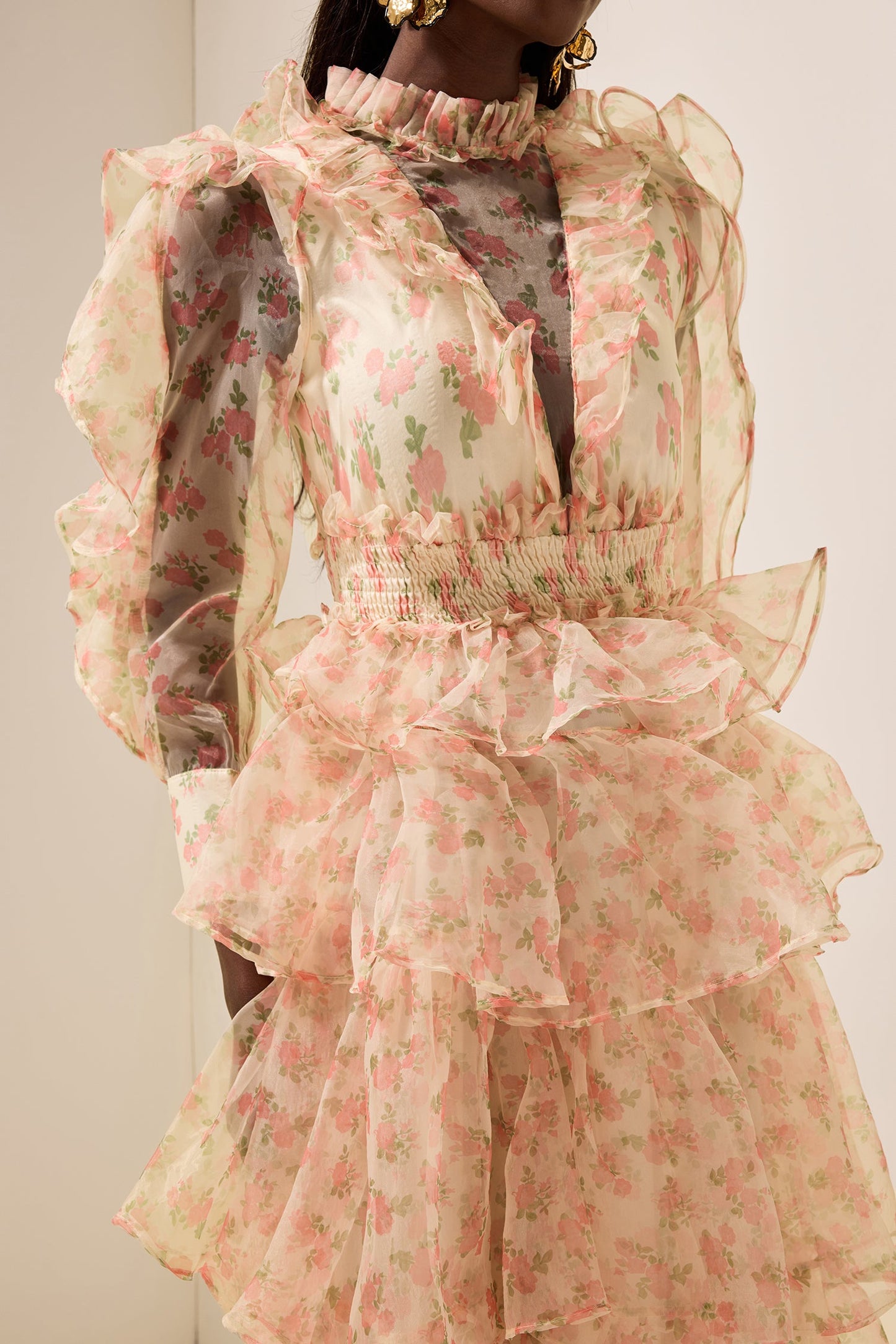 Long Sleeve Smocking Tiered Midi Dress