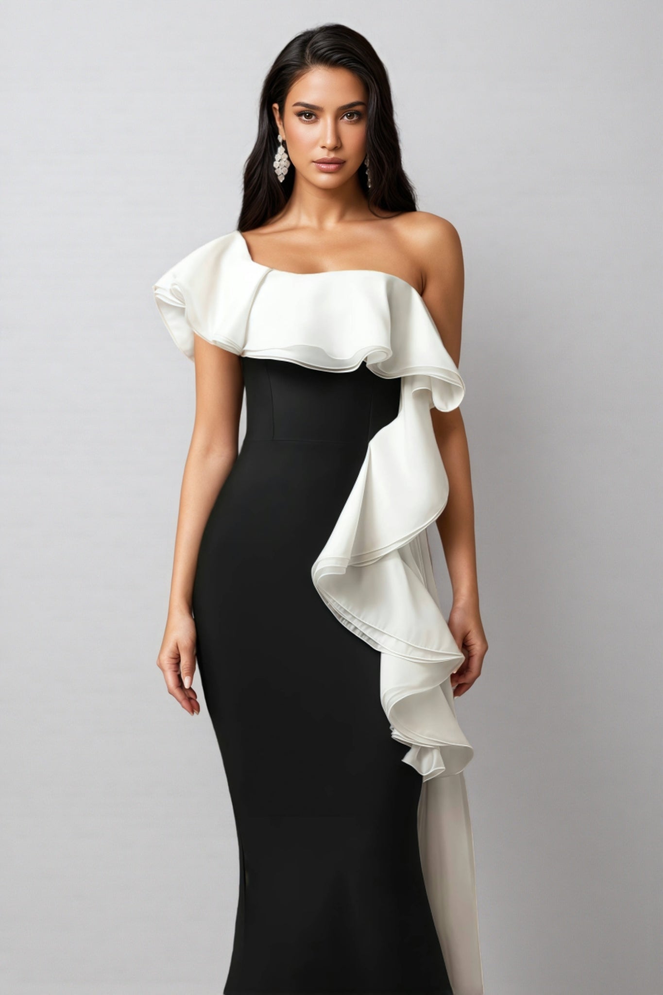 Wanie Off-the-shoulder Flounce Bandage Maxi Dress