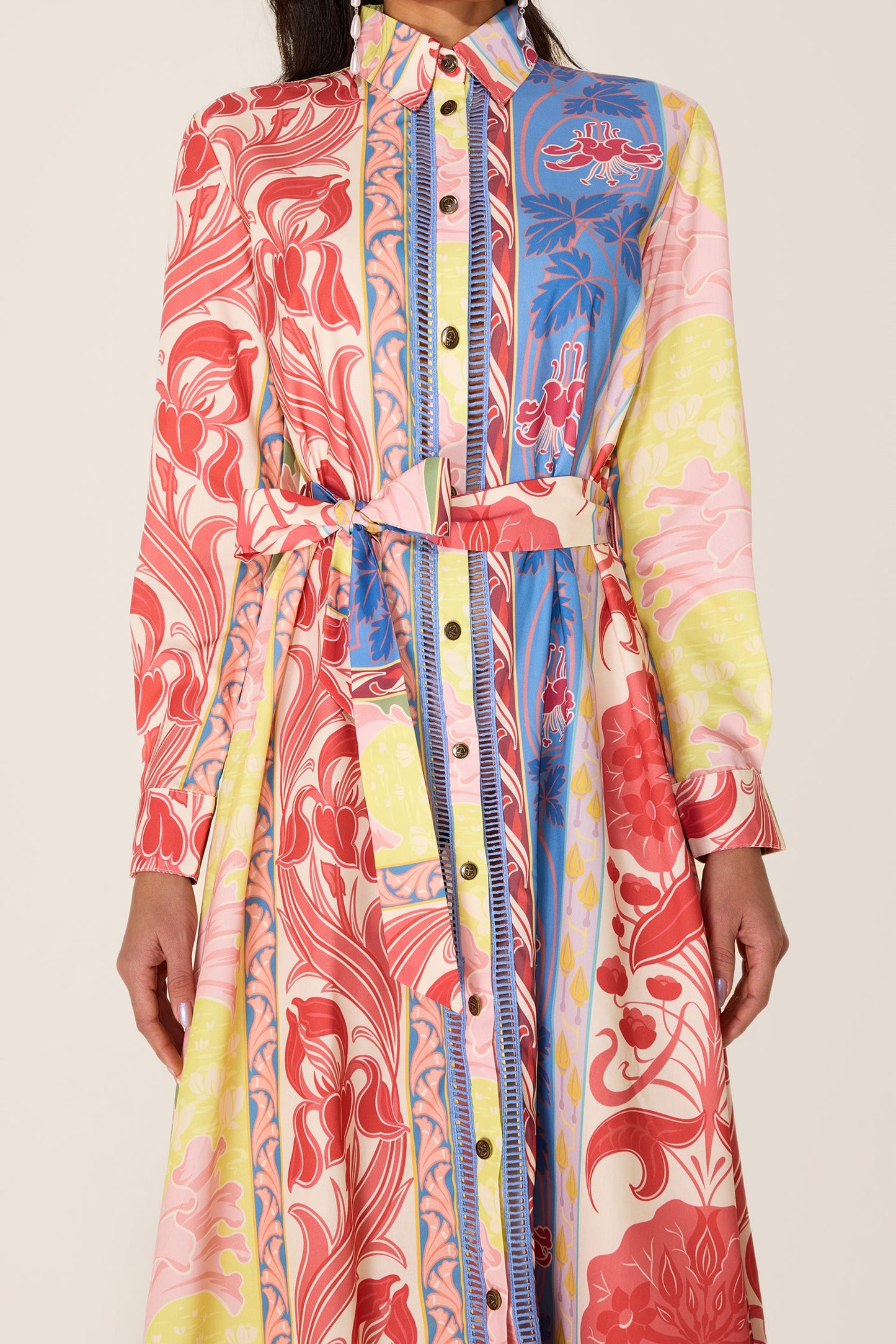 Botanical Print Long Sleeve Midi Dress