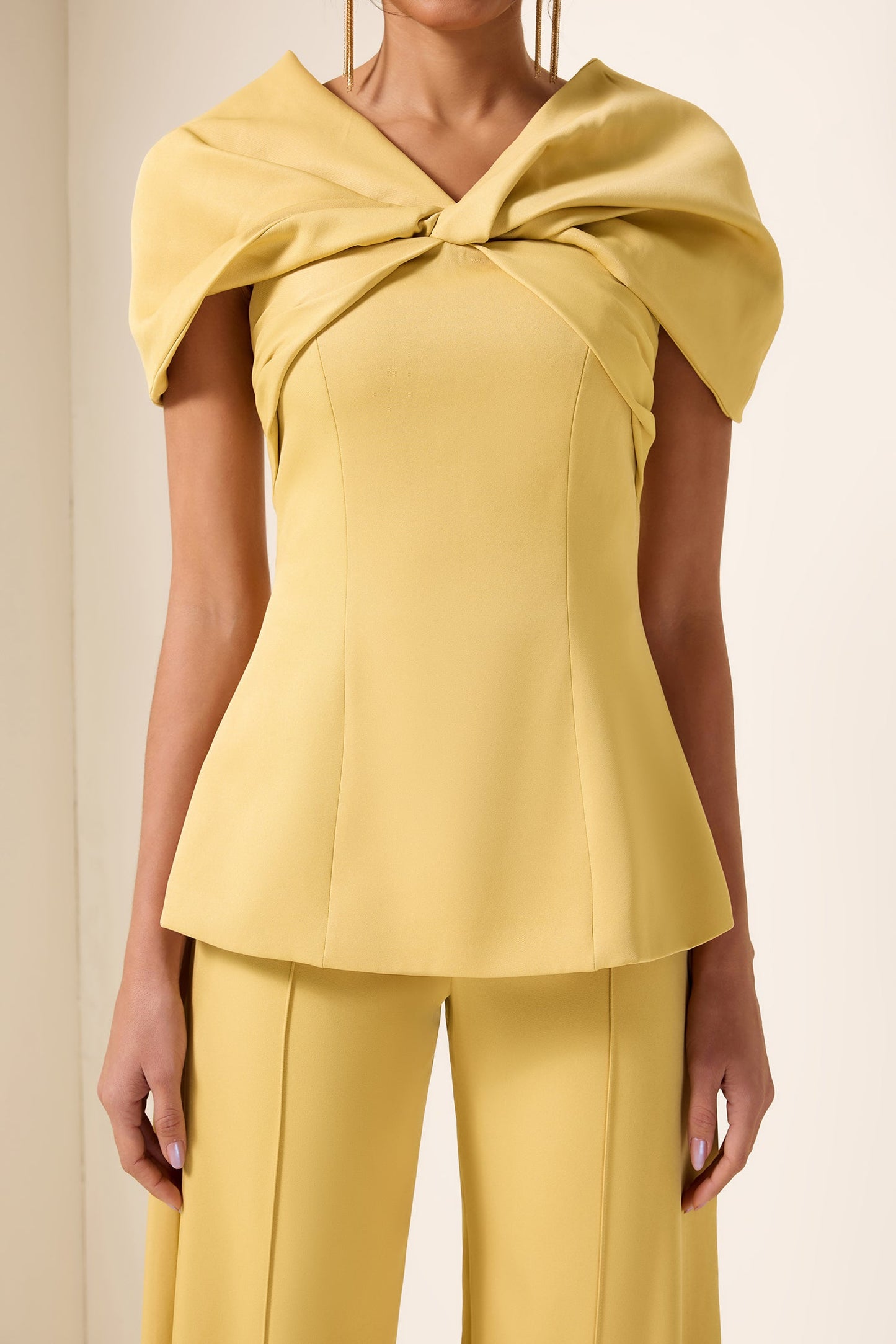 Knotted V-neck Top & High Waist Loose Pants