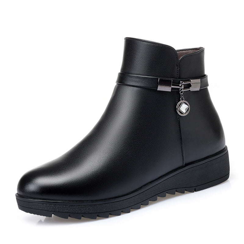 Wool Ankle Flat Bottom Fleece-lined Thick Warm Boots