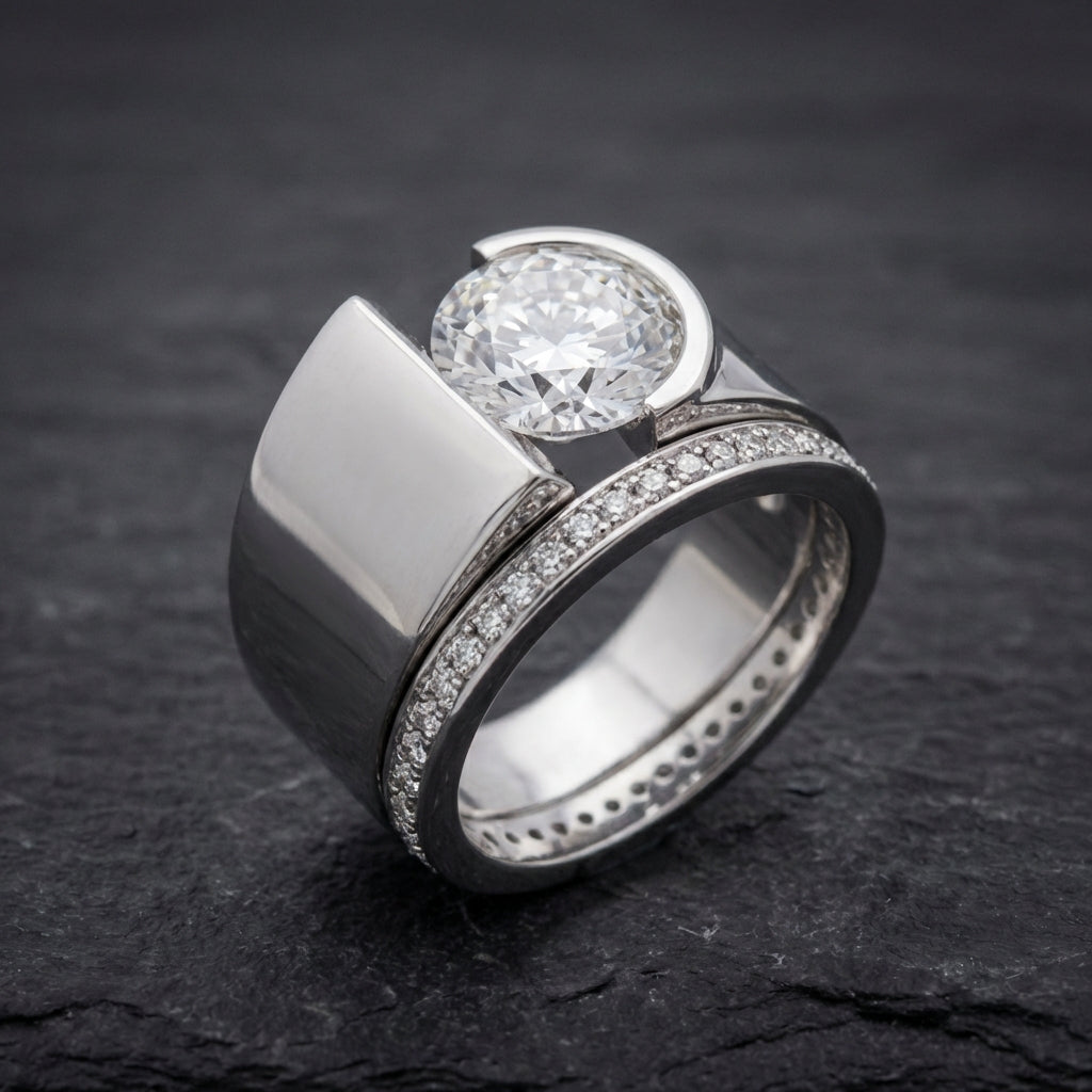 Vintage Bright Zirconia Silvered Ring