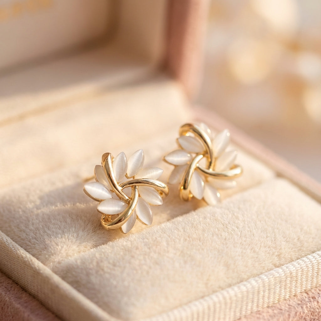Elegant And Exquisite Opal Petal Circle Stud Earrings In Gold