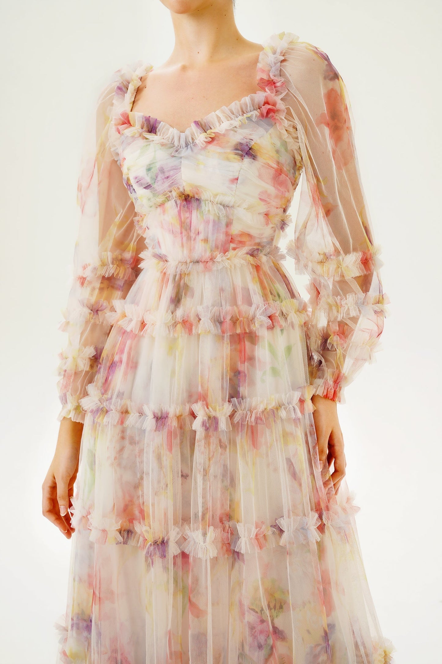 Long Sleeve Ruffle Hem Maxi Dress Pink