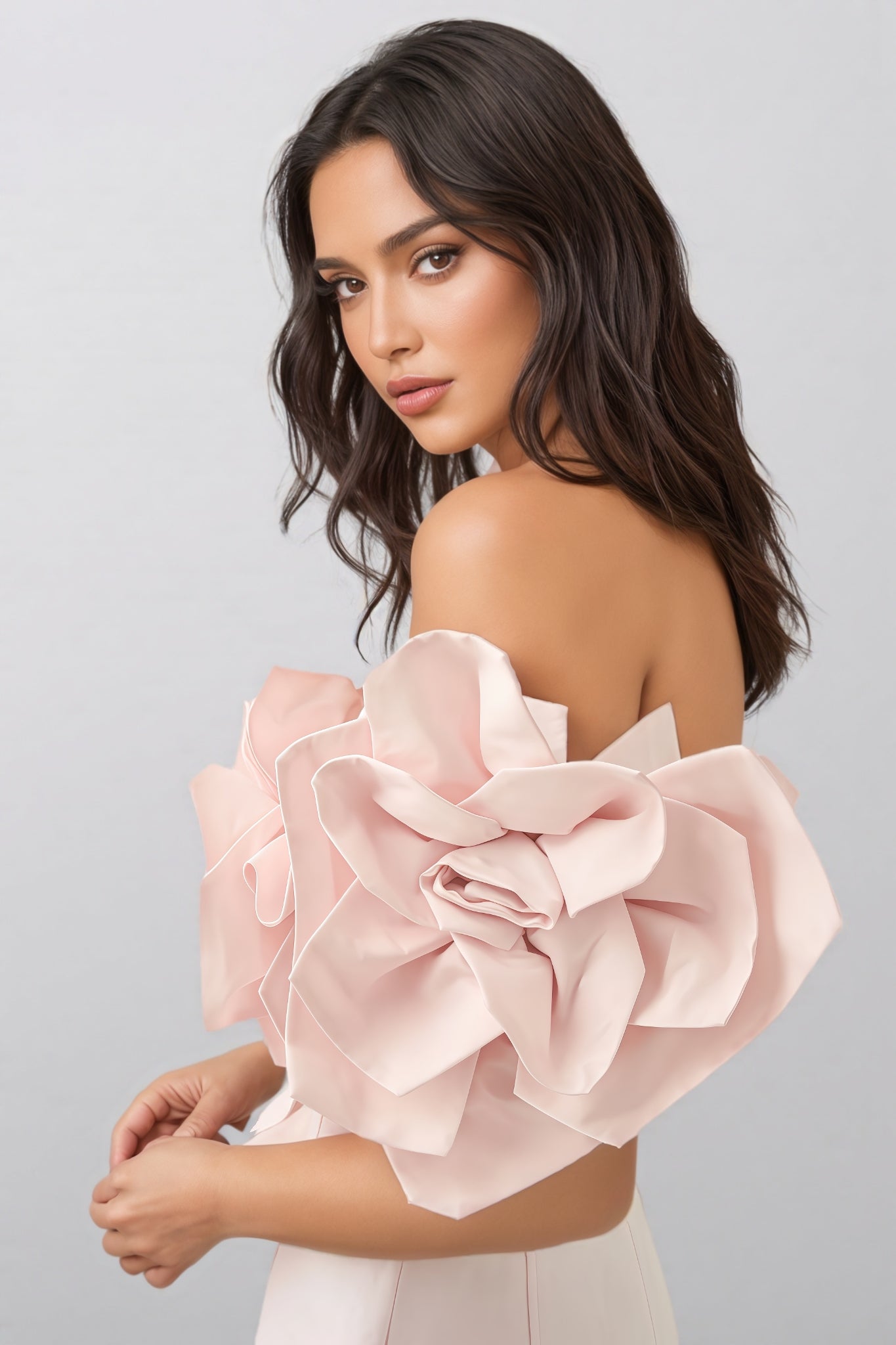 Alreem Pink Strapless 3d Maxi Dress