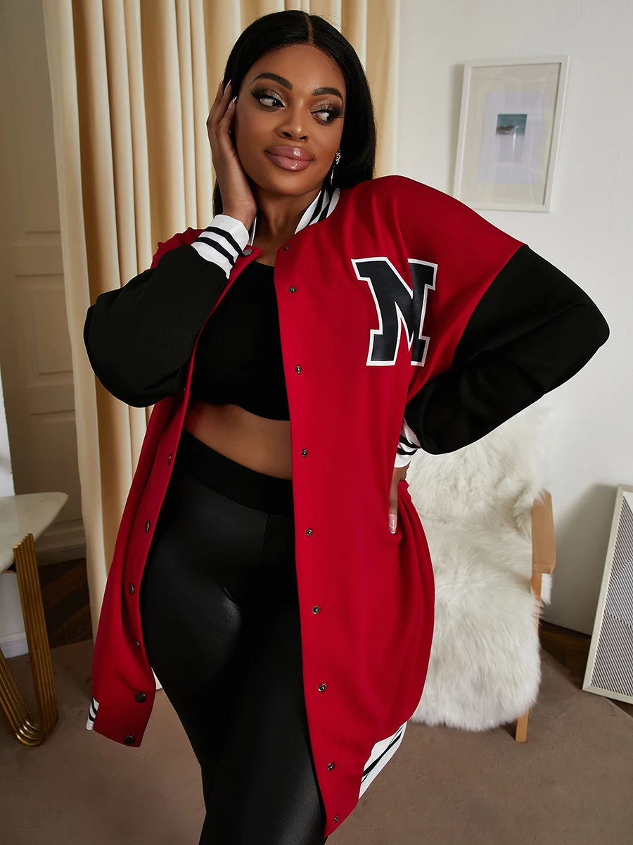 Striped Patchwork Coat Preppy Style Autumn Varsity Crop Tops Classic Embroidery Sporty Fall Jacket