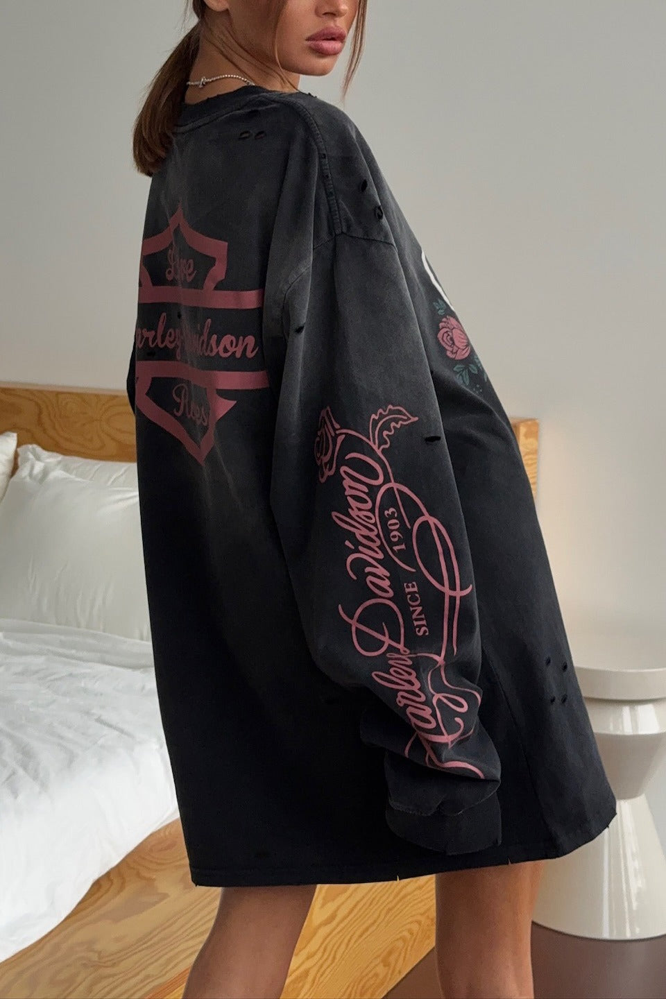 Distressed Rose Print Sweatshirt
