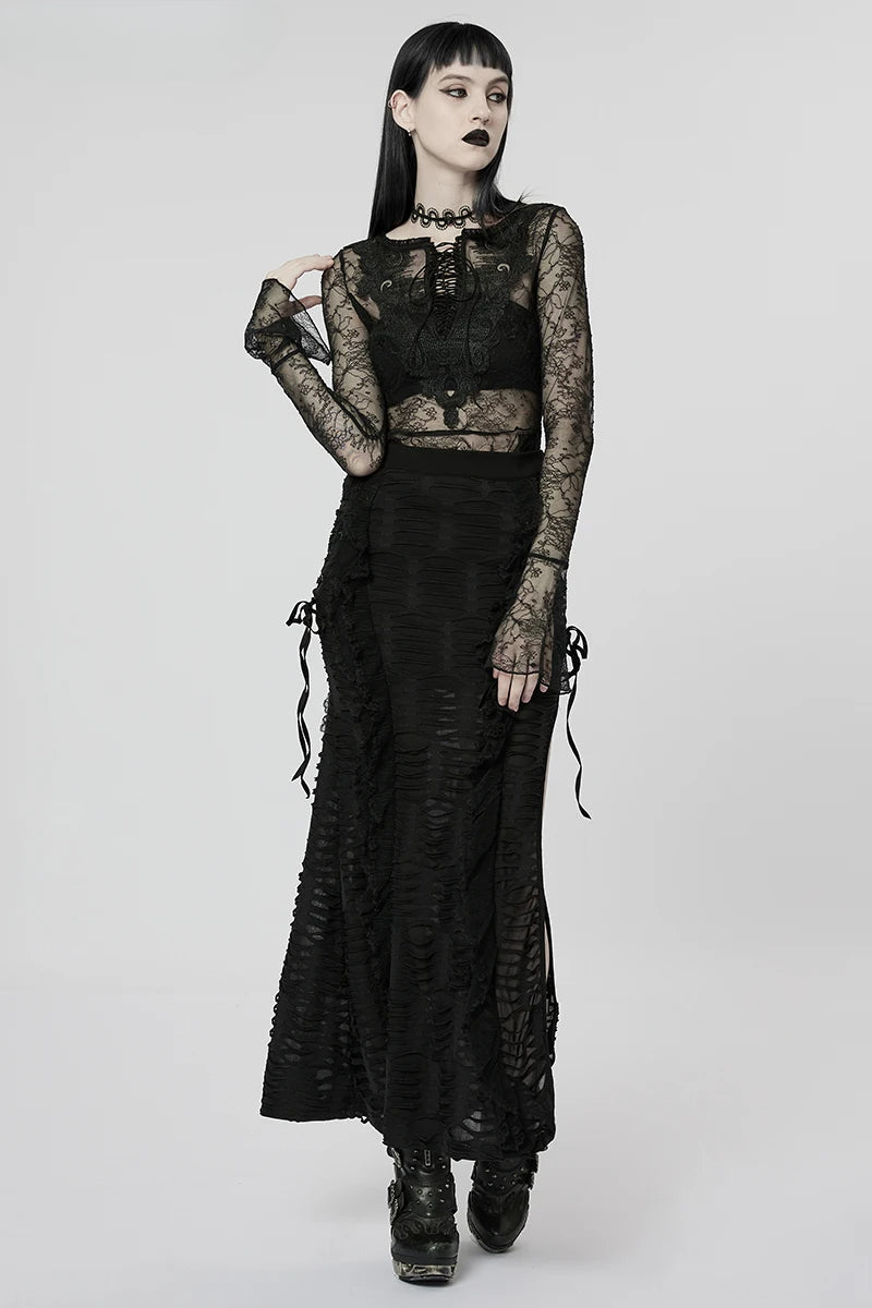 Gothic Wavy 3d Lace Long Dark Style Personality Skirt