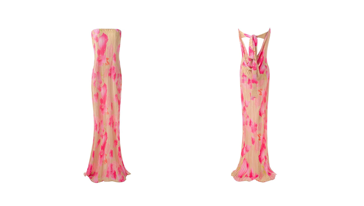 Ruched Strapless Tie Maxi Dress