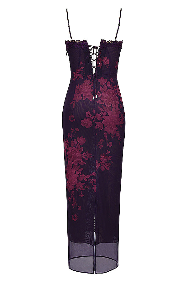 Aiza — Mesh Maxi Dress With Contoured Fit