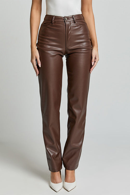 Moxidress High Rise Pocketed Faux Leather Pants