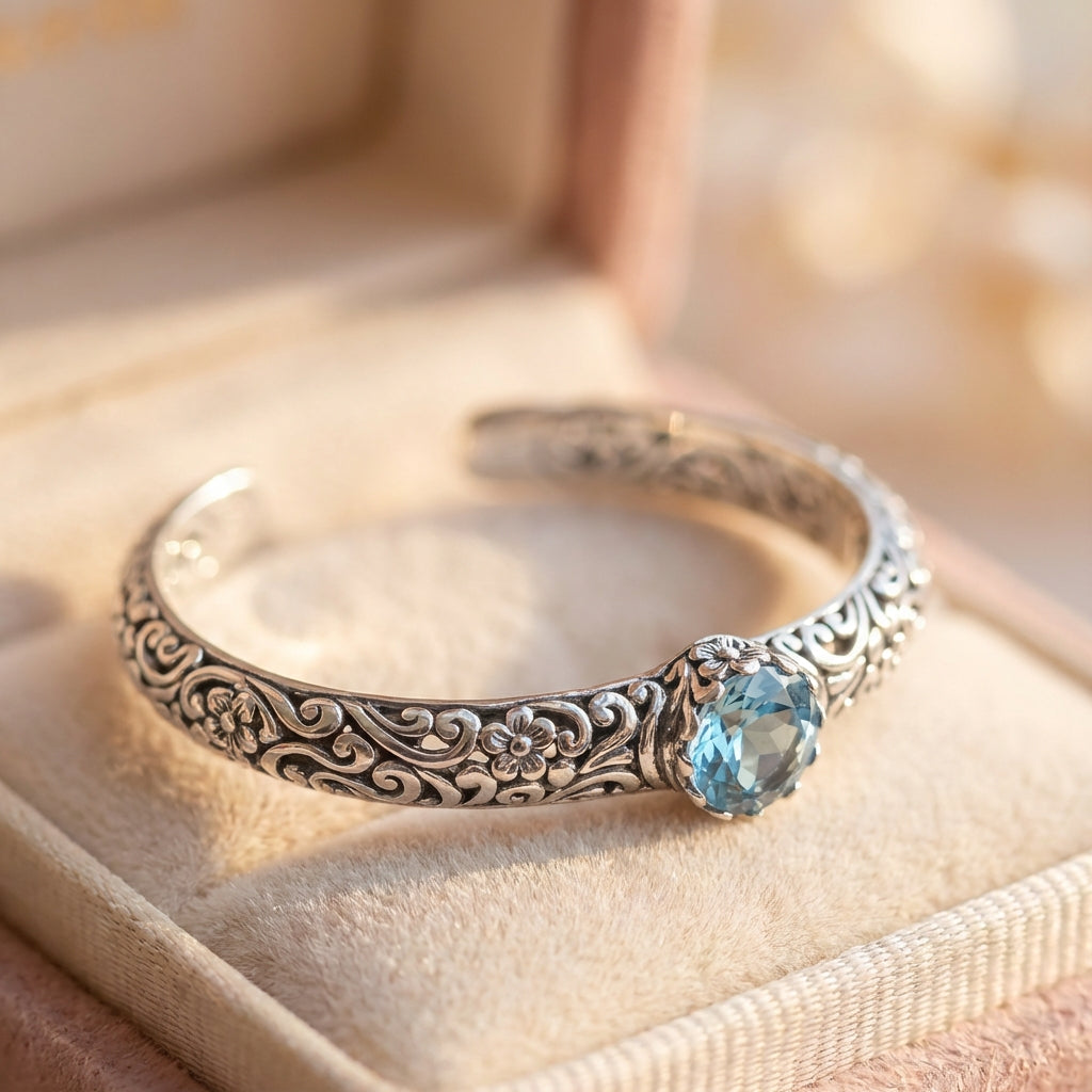 Vintage Zirconia Open Silver Bracelet