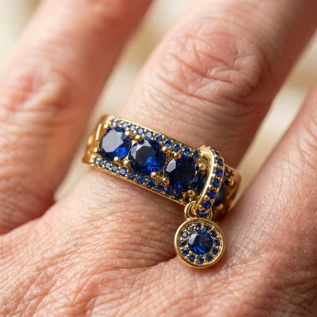 Antique Gold & Blue Crystal Statement Ring