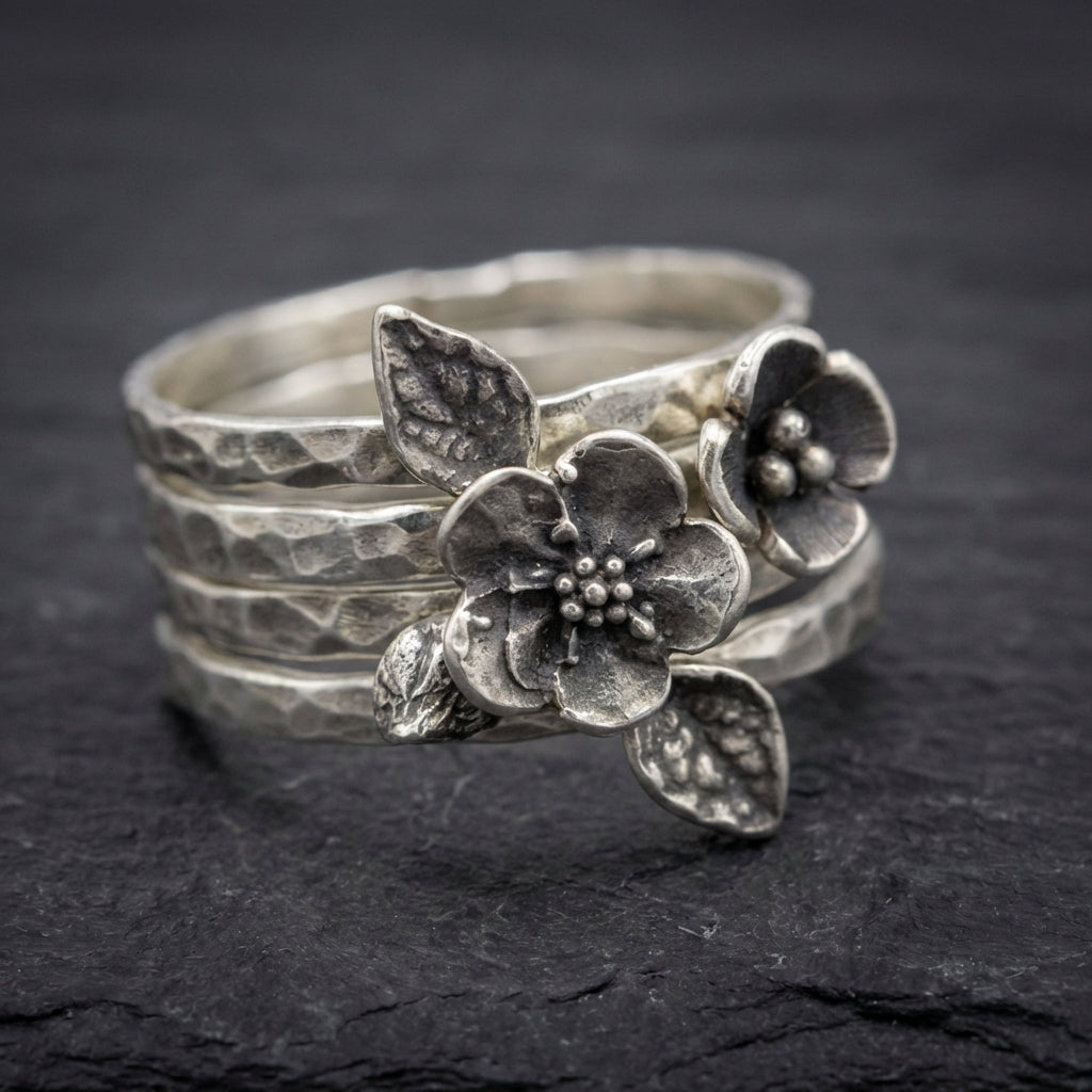 Vintage Flower Silver Layer Ring