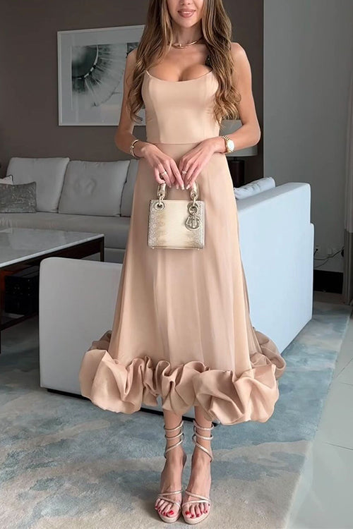 Spaghetti Strap Flounce Hem Bustier Midi Dress