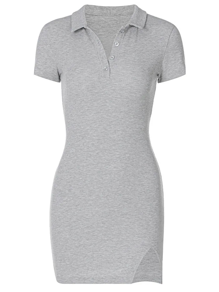 Short Sleeve Slit Mini Dress Summer Outfits Party Clothing